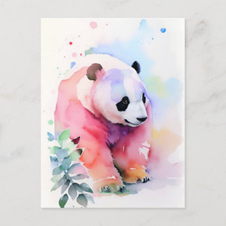 Postal Retrato de color de agua Panda 1