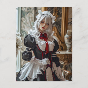 Postal Retrato de criada de cosplay gótico Kawaii