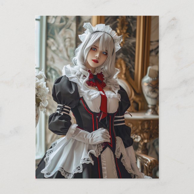 Postal Retrato de criada de cosplay gótico Kawaii (Anverso)