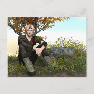 Postal Retrato de fantasía del príncipe del bosque mediev