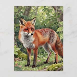 Postal Retrato de fauna silvestre del bosque del zorro ro