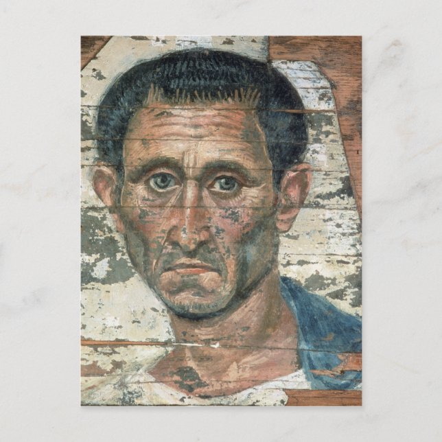 Postal Retrato de Fayum de un hombre con un manto azul, (Anverso)