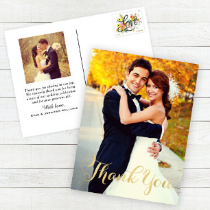 Postal Retrato de foto de boda de agradecimiento con flor