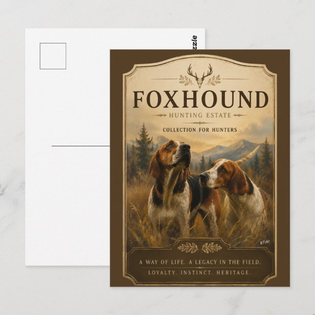 Postal Retrato de Foxhound – Noble Perro de Caza (Anverso / Reverso)