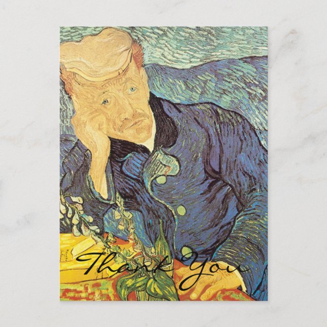Postal Retrato de Gachet médico de Van Gogh, gracias (Anverso)