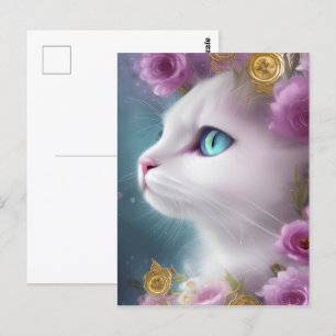 Postal Retrato de gatito blanco lindo