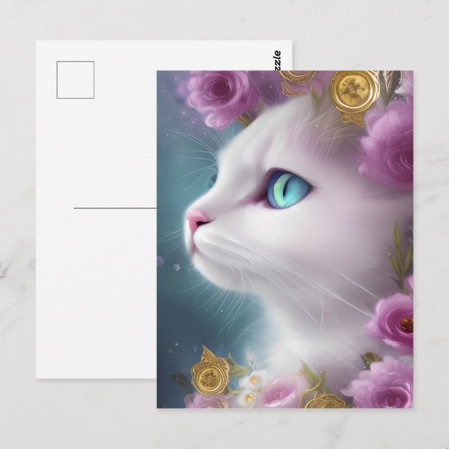 Postal Retrato de gatito blanco lindo (Anverso / Reverso)