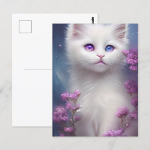 Postal Retrato de gato blanco lindo