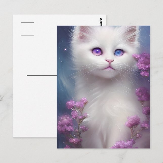Postal Retrato de gato blanco lindo (Anverso / Reverso)