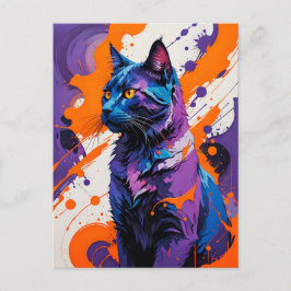 Postal Retrato de gato cubista vibrante