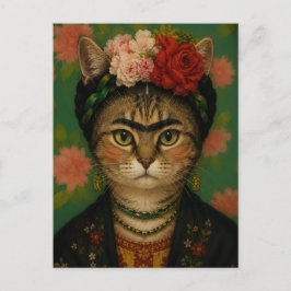 Postal Retrato de gato de Frida Kahlo, impresión de arte 