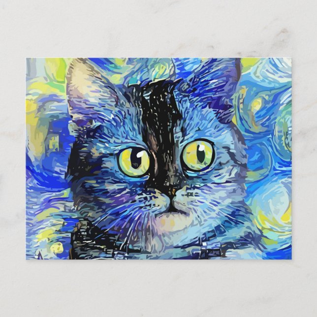 Postal Retrato de gato de impresionista Starry Night Tabb (Anverso)