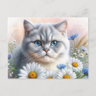 Postal Retrato de gato floral British Shorthair