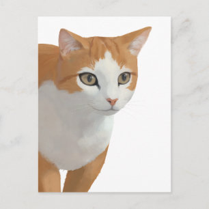 Postal Retrato de gato naranja y blanco