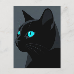 Postal Retrato de Gato Negro con Ojos Azules