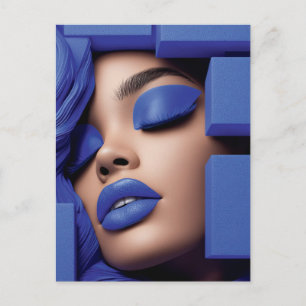 Postal Retrato de geometría azul de una niña negra