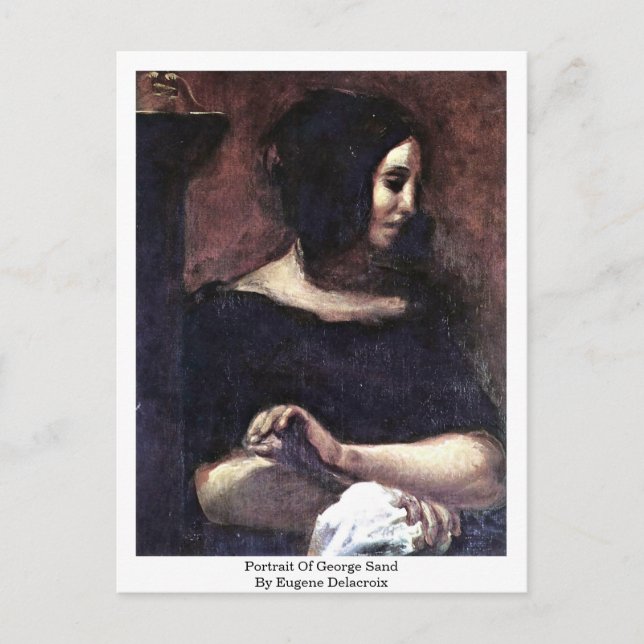 Postal Retrato de George Sand por Eugene Delacroix (Anverso)