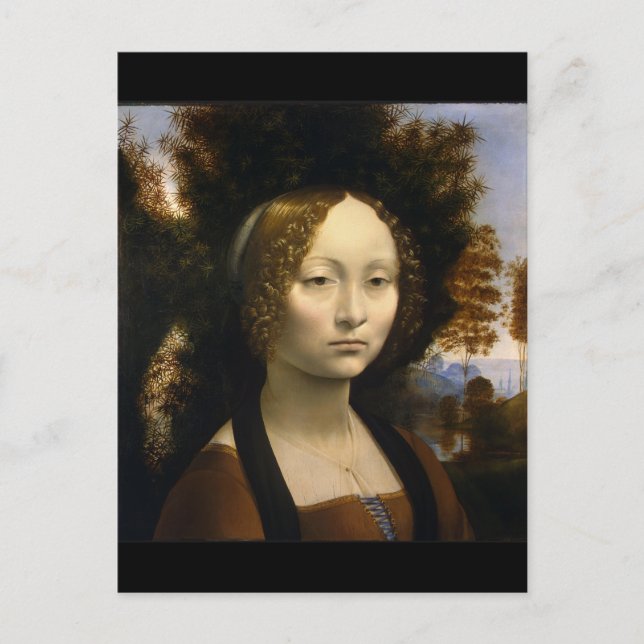 Postal Retrato de Ginevra de Benci de Leonardo da Vinci (Anverso)