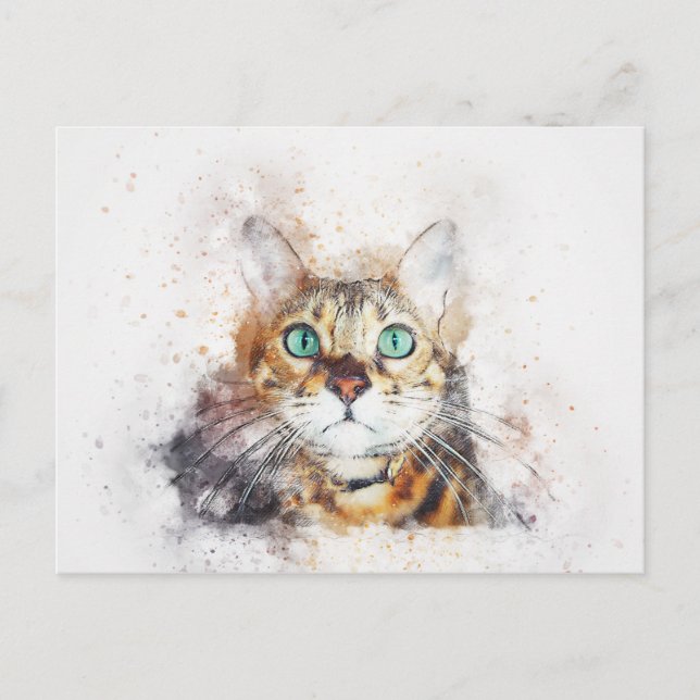 Postal Retrato de Green Eyed Kitty | Resumen | Acuarela (Anverso)