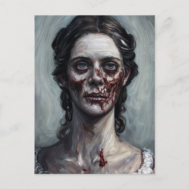 Postal Retrato de horror de mujer gótica zombie (Anverso)
