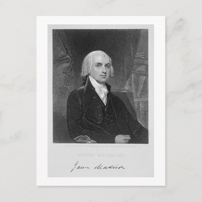 Postal Retrato de James Madison, grabado por William A. (Anverso)