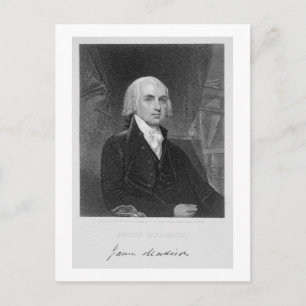 Postal Retrato de James Madison, grabado por William A.