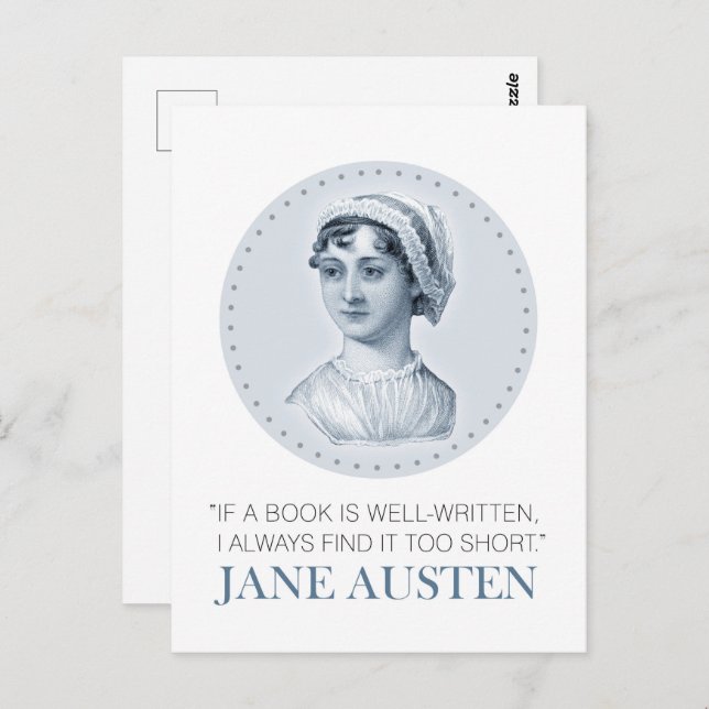 Postal Retrato de Jane Austen y cita para leer (Anverso / Reverso)