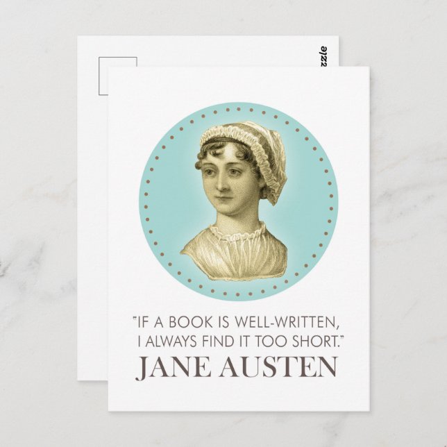 Postal Retrato de Jane Austen y cita para leer (Anverso / Reverso)