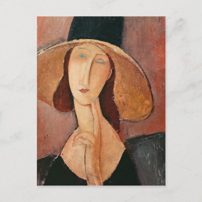 Postal Retrato de Jeanne Hebuterne en un gorra grande (Anverso)