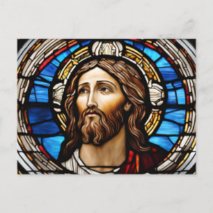 Postal Retrato de Jesucristo de Cristal Manchado