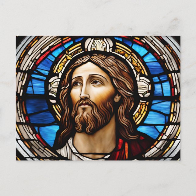 Postal Retrato de Jesucristo de Cristal Manchado (Anverso)