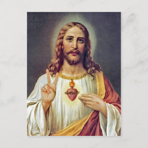 Postal Retrato de Jesús con el signo de la paz del Sagrad