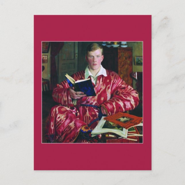 Postal Retrato de K. B. Kustodiev por Boris Kustodiev (Anverso)