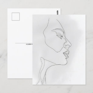Postal Retrato de la mujer, arte de línea, posttravesía