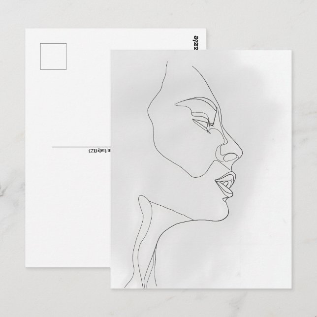 Postal Retrato de la mujer, arte de línea, posttravesía (Anverso / Reverso)