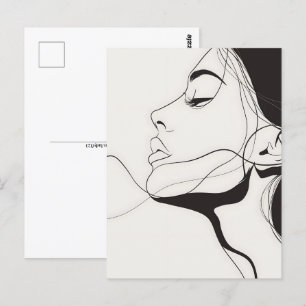Postal Retrato de la mujer, arte de línea, posttravesía