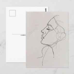 Postal Retrato de la mujer, arte de línea, posttravesía