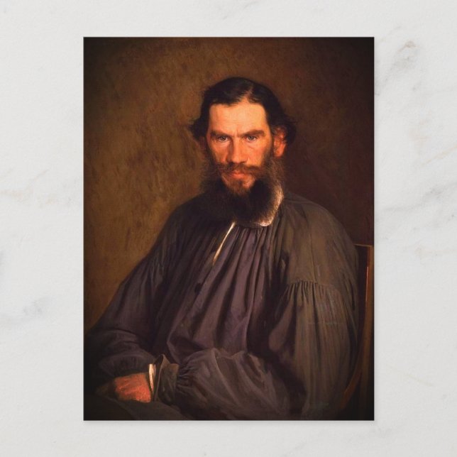 Postal Retrato de Leo Tolstoy (por Ivan Kramskoi, 1873) (Anverso)