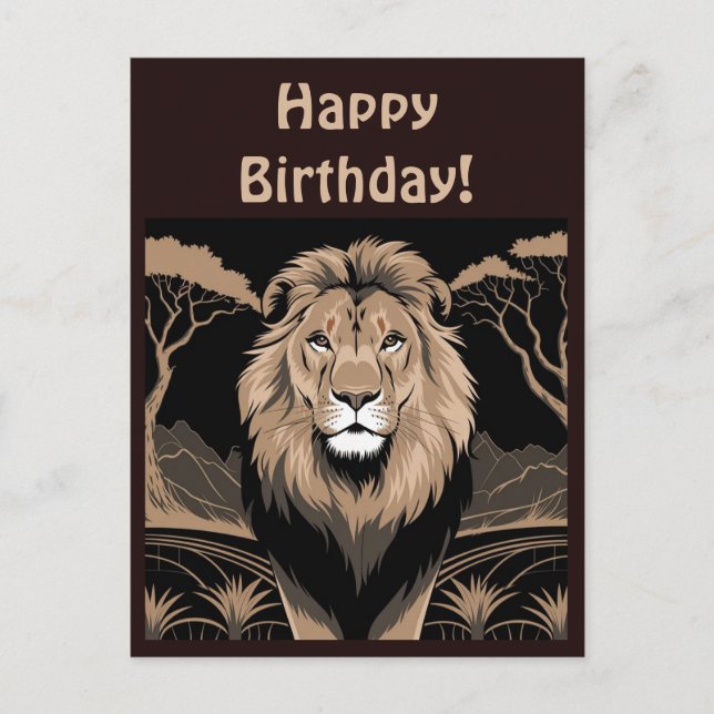 Postal Retrato de león vintage (Anverso)