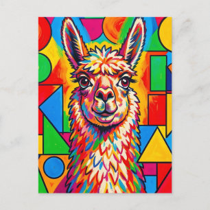 Postal Retrato de Llama Pop Art Vibrante