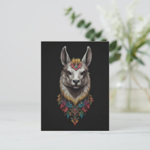 Postal Retrato De Llama Y Flor,