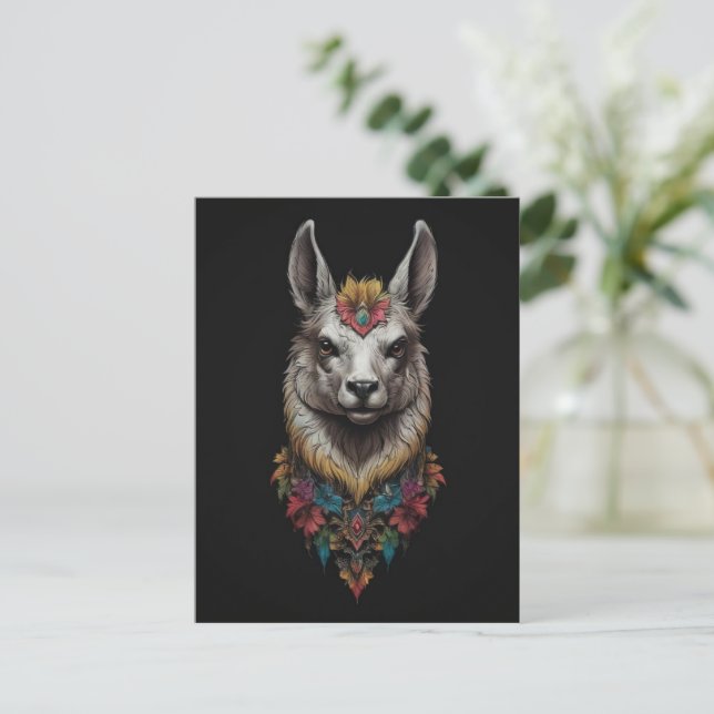 Postal Retrato De Llama Y Flor, (Anverso de pie)