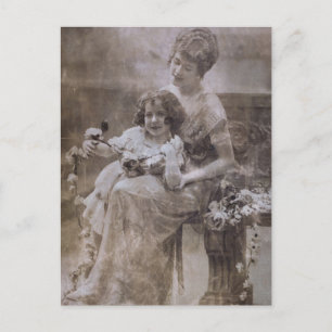Postal Retrato de madre e hijo de la vieja Sepia