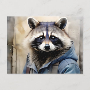 Postal Retrato de mapache acuarela