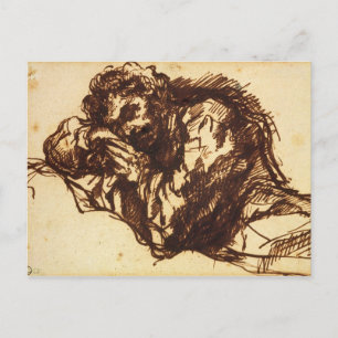 Postal Retrato de media longitud de un hombre doblando