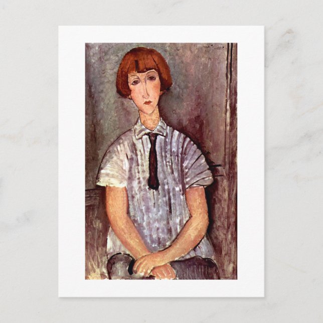 Postal Retrato de Modigliani Joven Chica en blusa a rayas (Anverso)