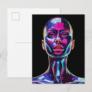 Postal Retrato de mosaico vibrante de una mujer moderna