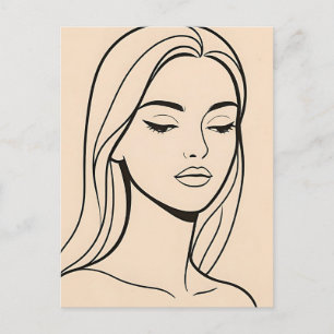 Postal Retrato de mujer de arte de línea minimalista Eleg