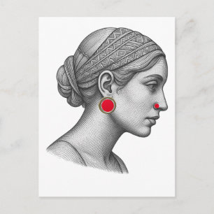 Postal Retrato de mujer elegante con acentos rojos