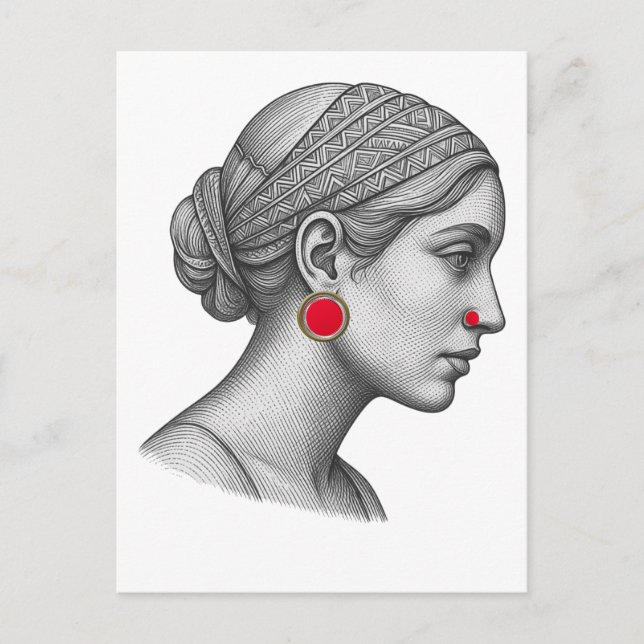 Postal Retrato de mujer elegante con acentos rojos (Anverso)